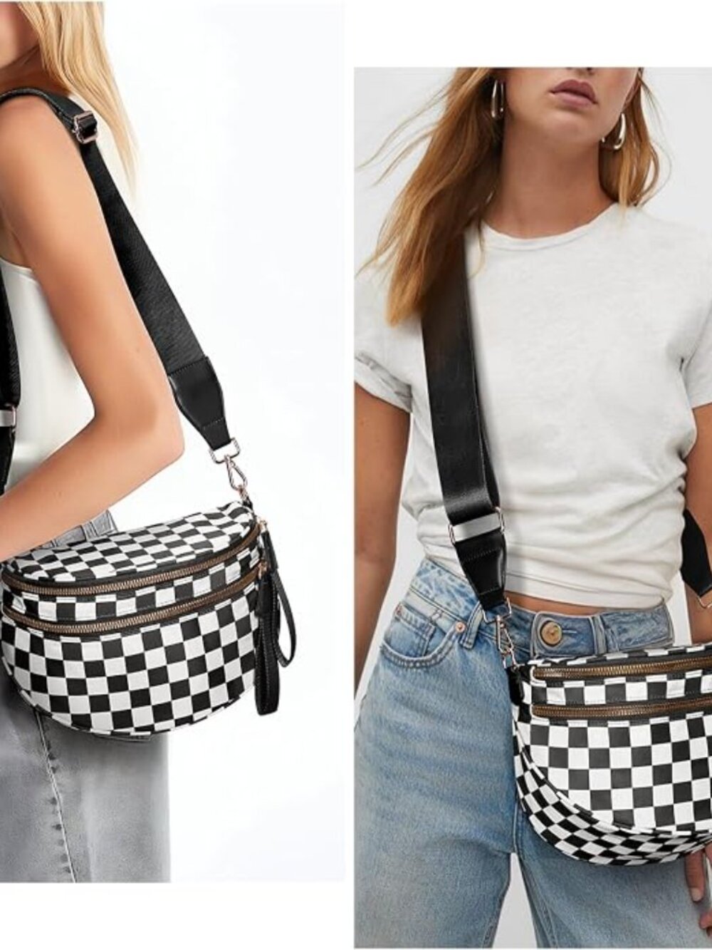 Black & White Checkered Crossbody Bag
